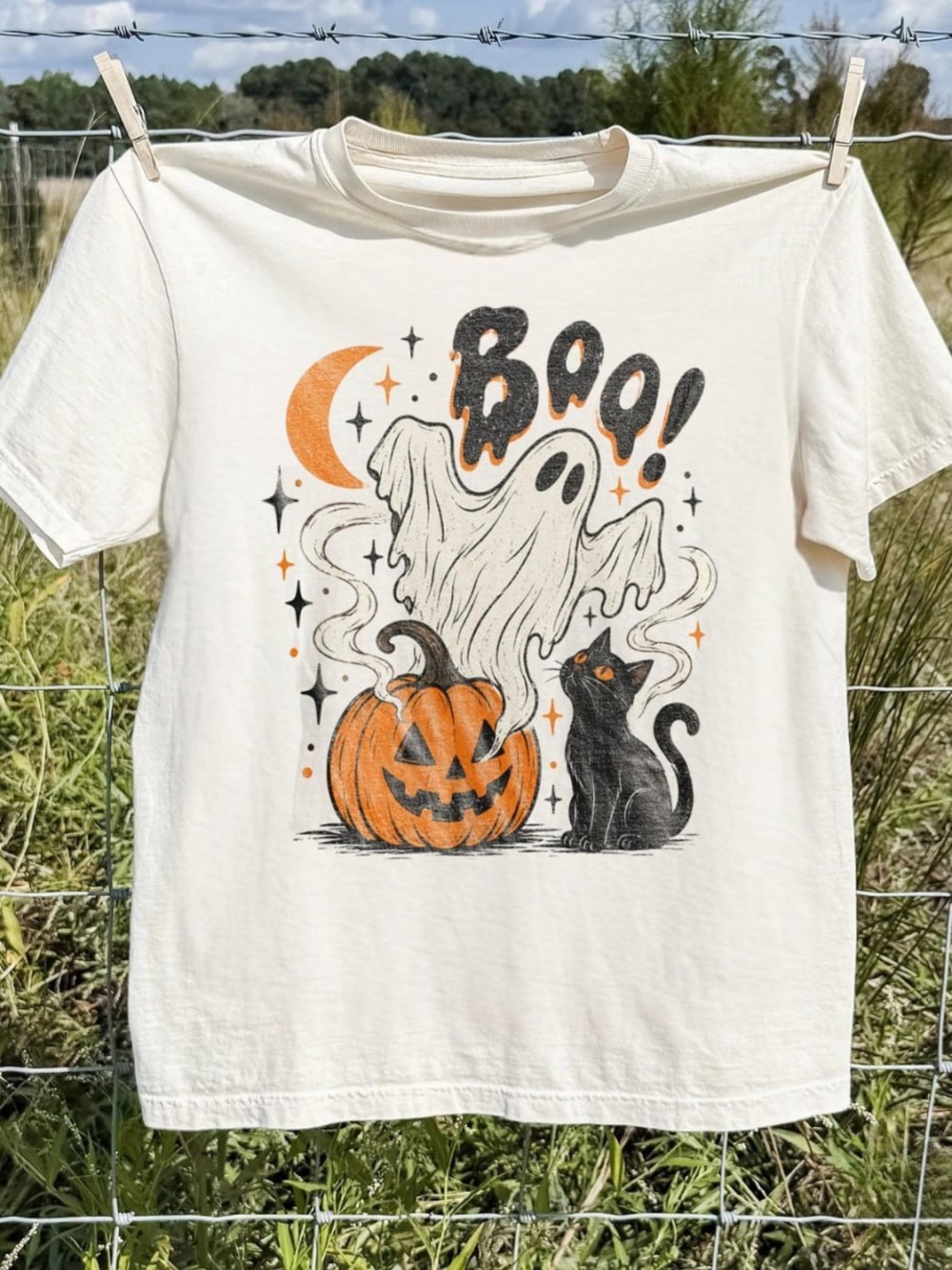 Halloween Ghost & Pumpkin Costume Tee - White/Orange